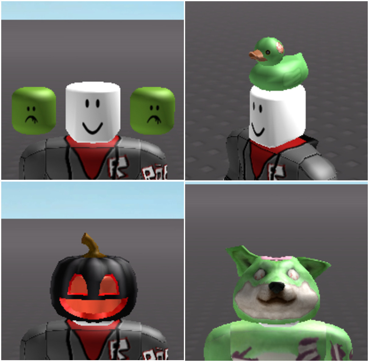 Character wearing Drop 1 items: Zombie Headrow, Zombie Duck, Happy M., and Undead Doge.