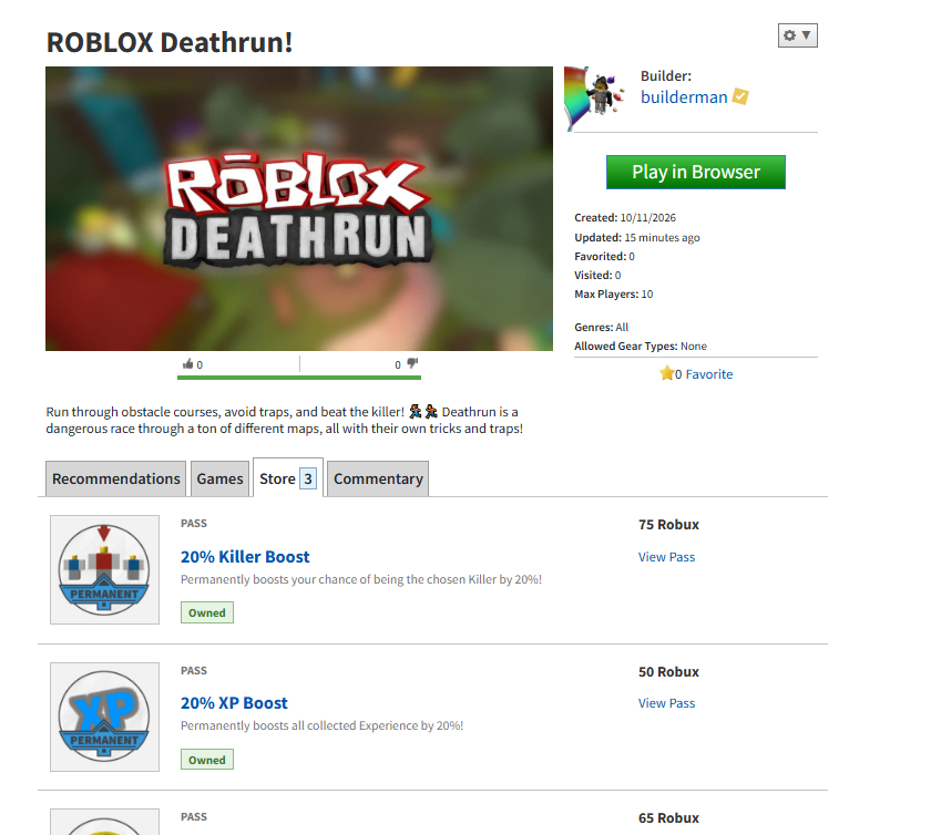 store section of a games page